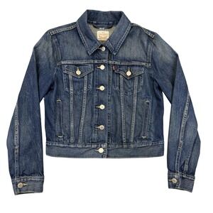 Levis Jacket Womens Medium Blue Denim Trucker Jean Coat Short Button Front